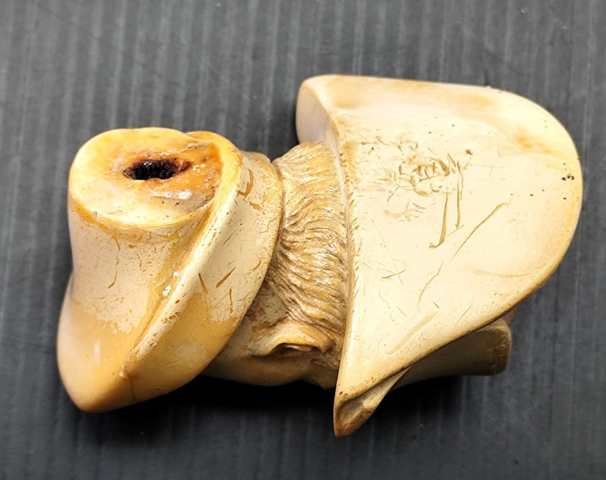 Napoléon : Belle tête en écume de mer, ancienne pipe cassée-photo-3