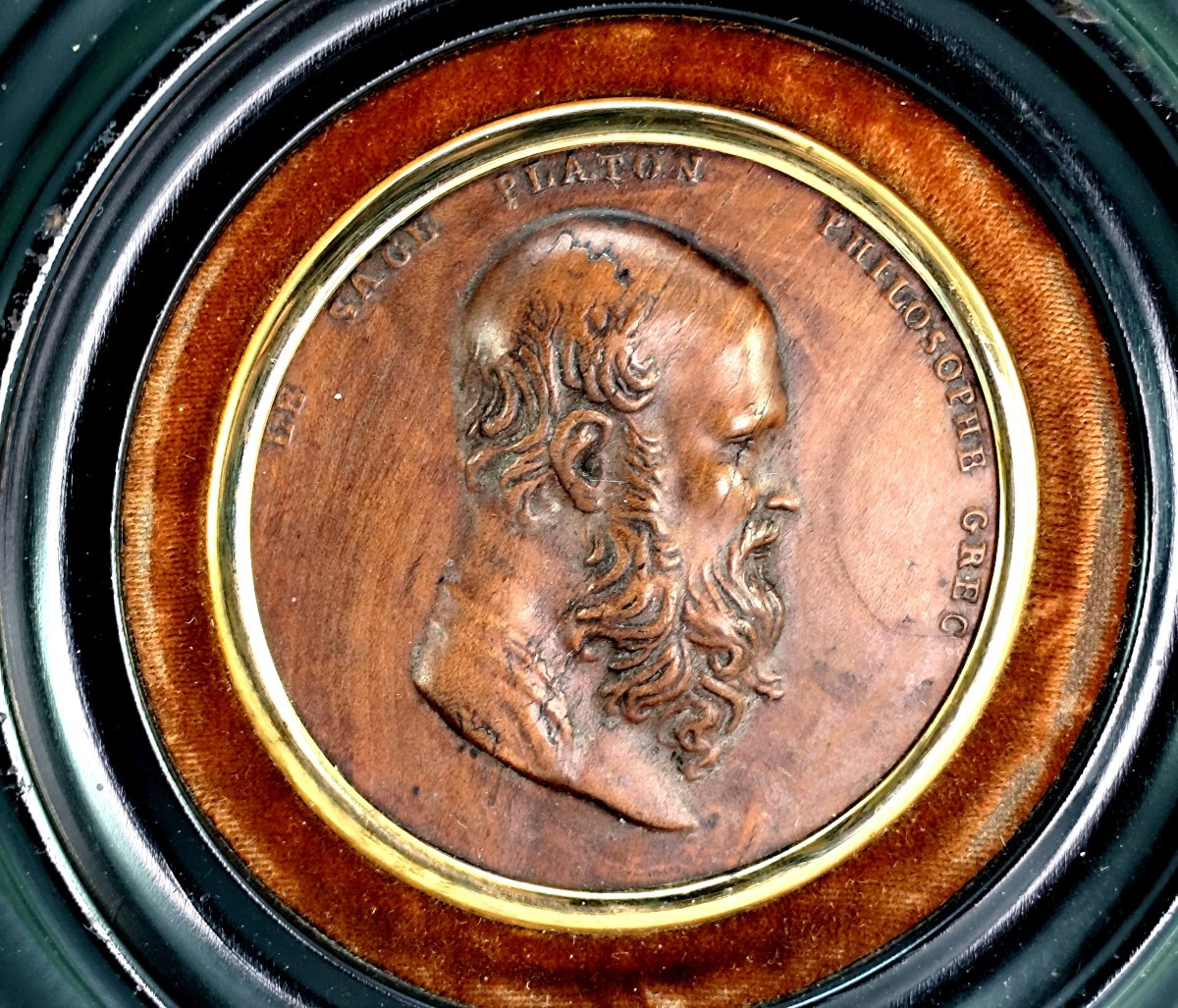Bust Of Plato, Compressed Wood Medal, Circa 1800,-photo-3