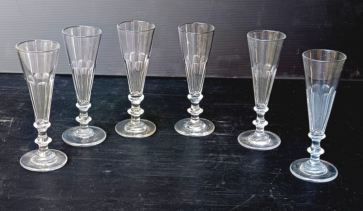 6  flûtes Cristal soufflé taillé, Louis Philippe, St Louis ou Baccarat-photo-3