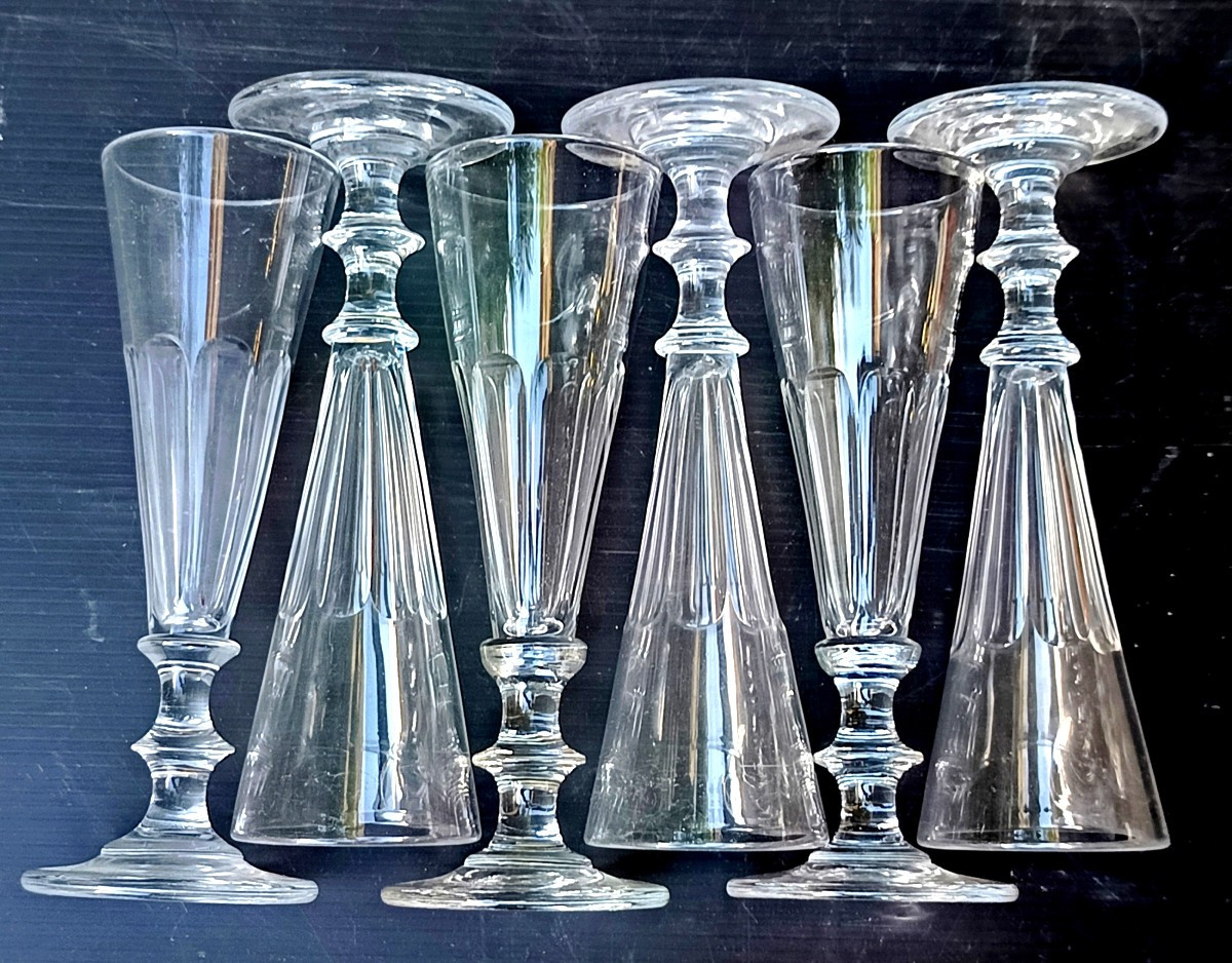 6  flûtes Cristal soufflé taillé, Louis Philippe, St Louis ou Baccarat-photo-4