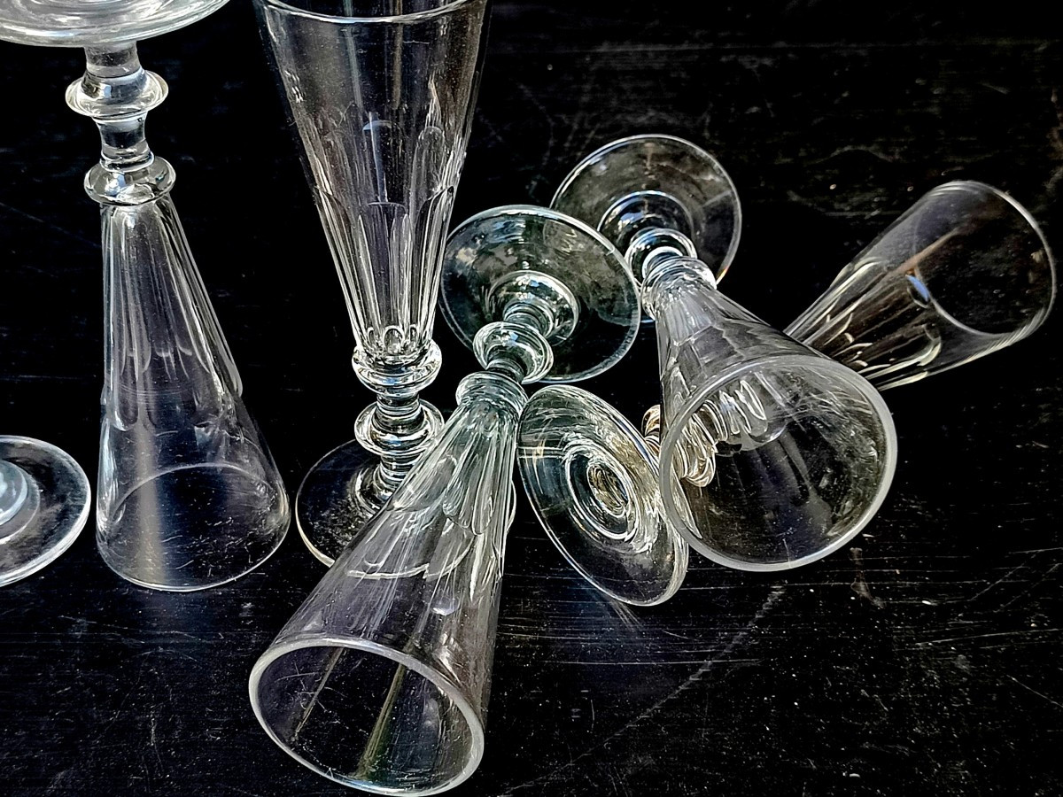 6  flûtes Cristal soufflé taillé, Louis Philippe, St Louis ou Baccarat-photo-1