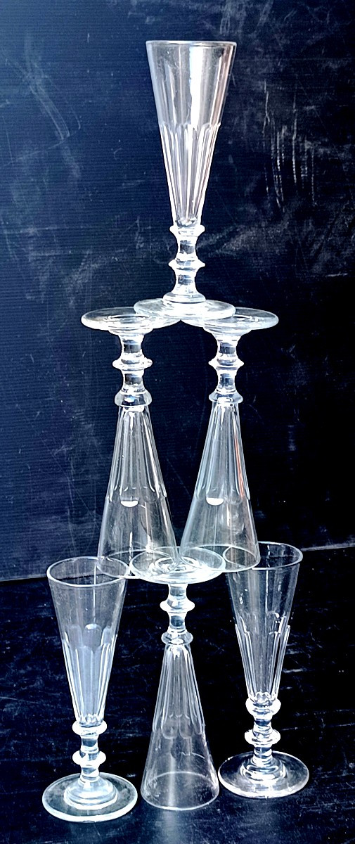 6  flûtes Cristal soufflé taillé, Louis Philippe, St Louis ou Baccarat-photo-2