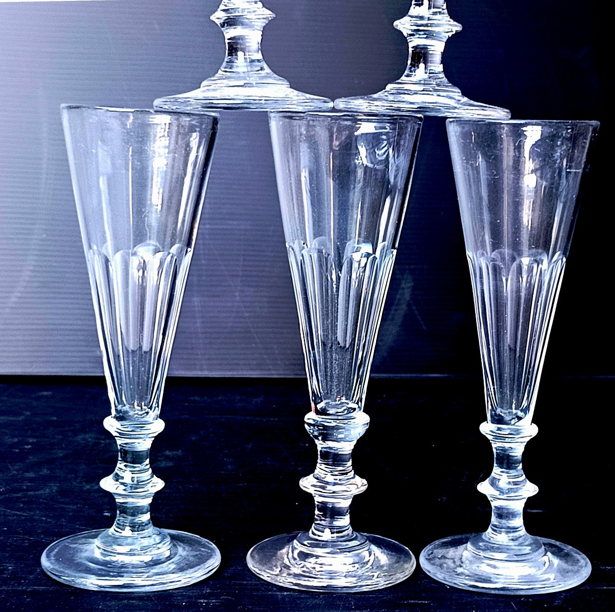 6  flûtes Cristal soufflé taillé, Louis Philippe, St Louis ou Baccarat-photo-4