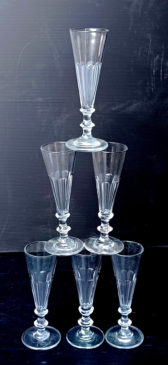 6  flûtes Cristal soufflé taillé, Louis Philippe, St Louis ou Baccarat