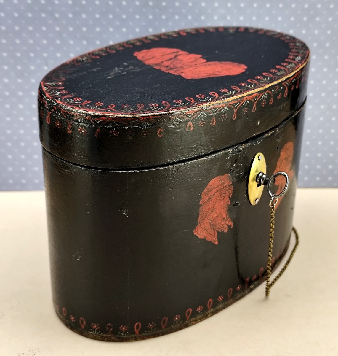 Etruscan Tea Caddy, belle boîte à thé Anglaise, fin du 18e siècle