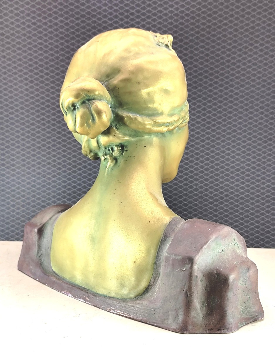 Art Nouveau Viennois : Buste céramique Irisée de Ernst Wahliss, époque 1900-photo-2