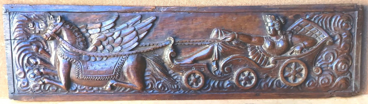 Venus And Dolphins: 2 French Beautiful Carved Panels, 17th Century-photo-3