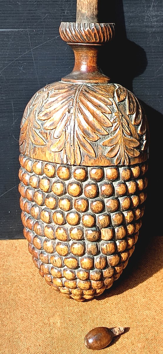 Grande Pomme de Pin Architecturale, bois d’orme sculpté, 19e siècle-photo-1