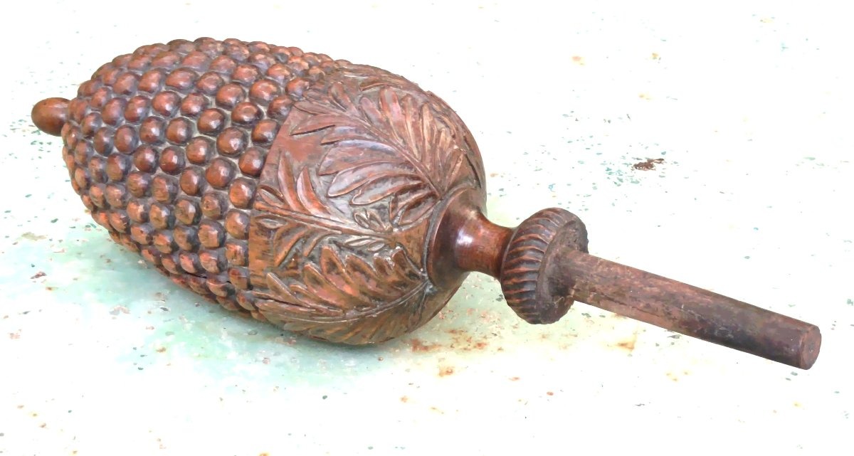 Grande Pomme de Pin Architecturale, bois d’orme sculpté, 19e siècle