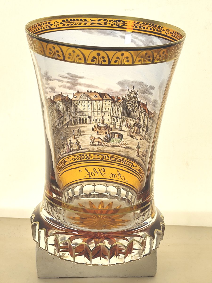 Beau gobelet Viennois, verre de Bohème aux émaux translucides, vers 1840-photo-4