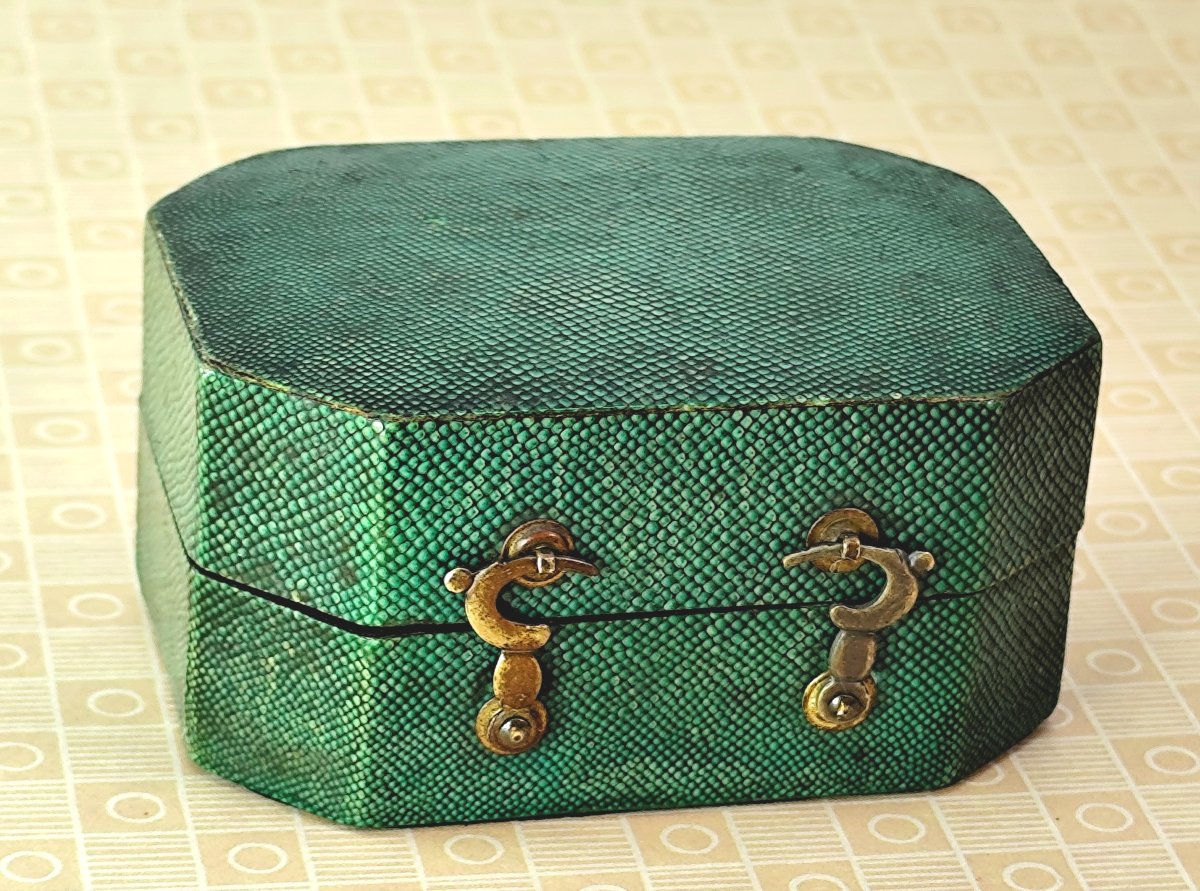 Etui de Tabatière précieuse, Galuchat vert Français, époque Louis XVI