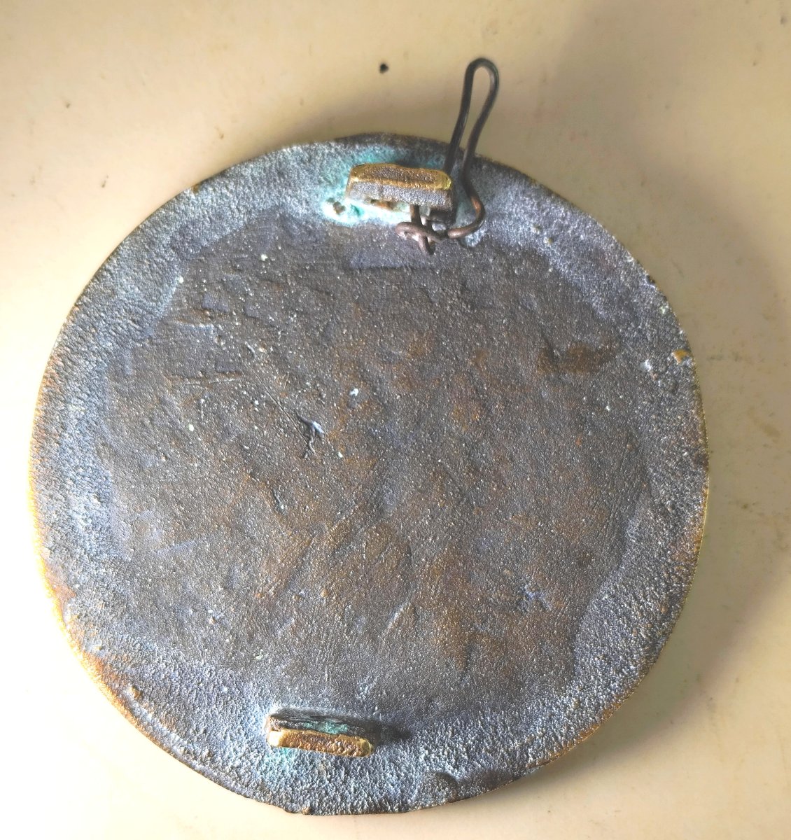 Lourde Plaquette bronze : Escrime, fin XIXe, 9cm, Ancien trophée-photo-4