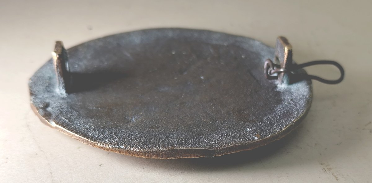 Lourde Plaquette bronze : Escrime, fin XIXe, 9cm, Ancien trophée-photo-1