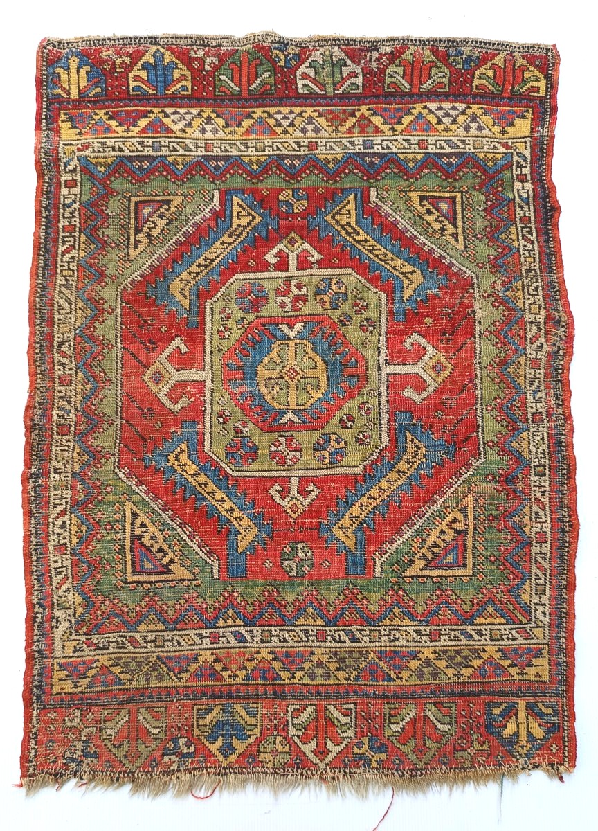 Petit tapis caucasien ancien Kazak ? XIXe siècle – décor géométrique, belle patine-photo-2