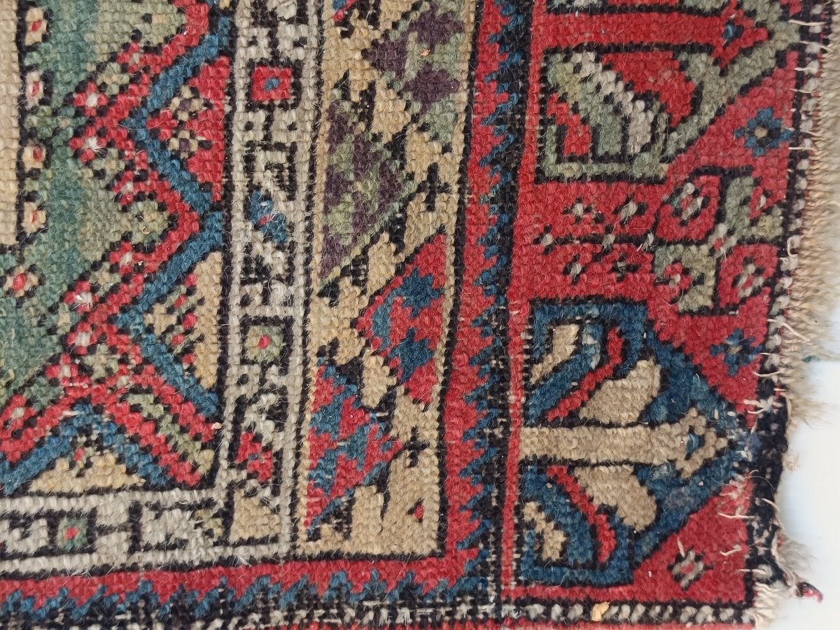 Petit tapis caucasien ancien Kazak ? XIXe siècle – décor géométrique, belle patine-photo-3