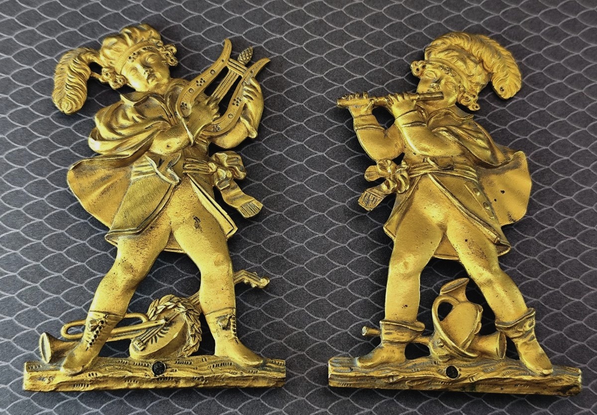 Paire de bronzes dorés au mercure – Enfants musiciens – Époque Charles X-photo-2