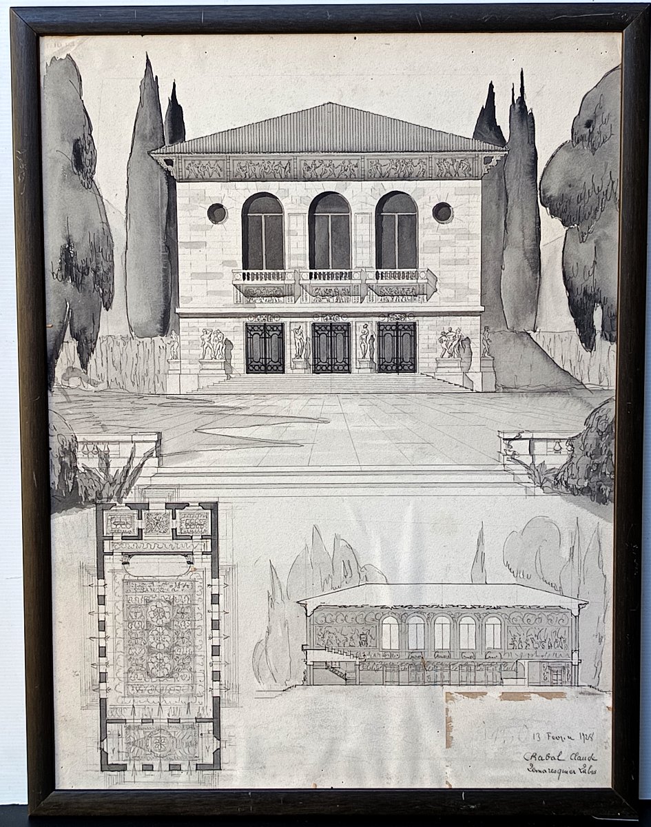Deux dessins d’architecte (Beaux Arts), signature et références, 1928-photo-2
