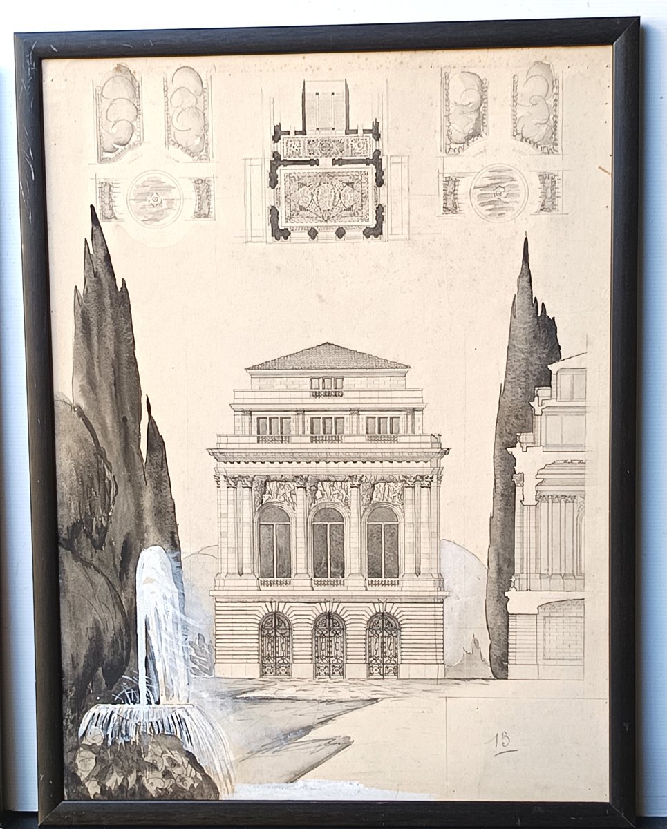 Deux dessins d’architecte (Beaux Arts), signature et références, 1928-photo-4