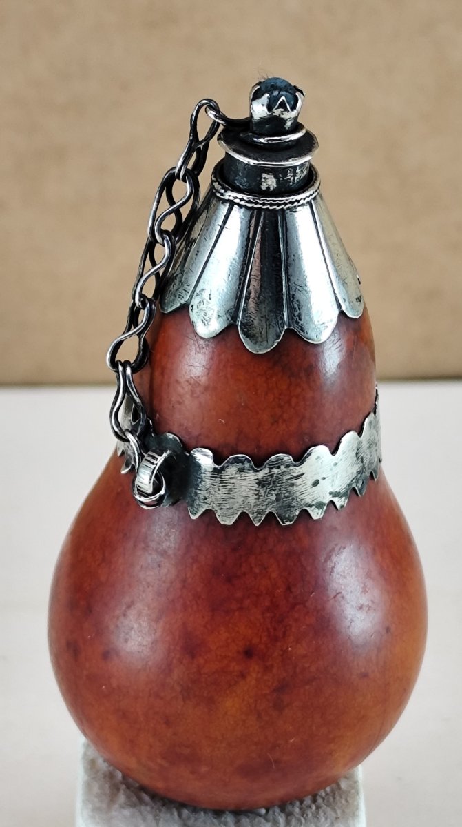 Tabatière pulvérin coloquinte et argent région de Samarkand, bouchon-bijou-photo-2