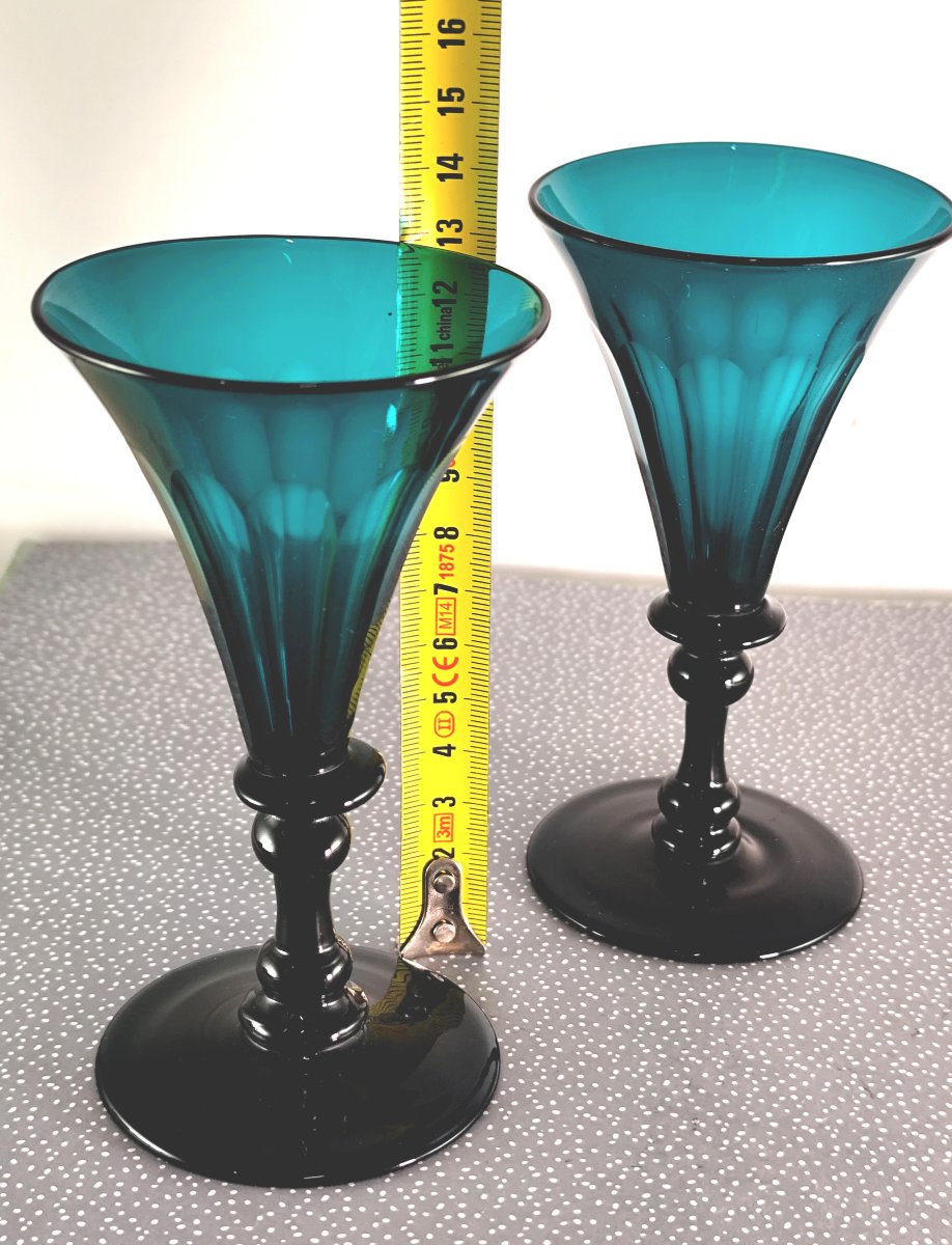 Demi-douzaine de verres en cristal vert émeraude – 19e siècle, Bristol?-photo-3