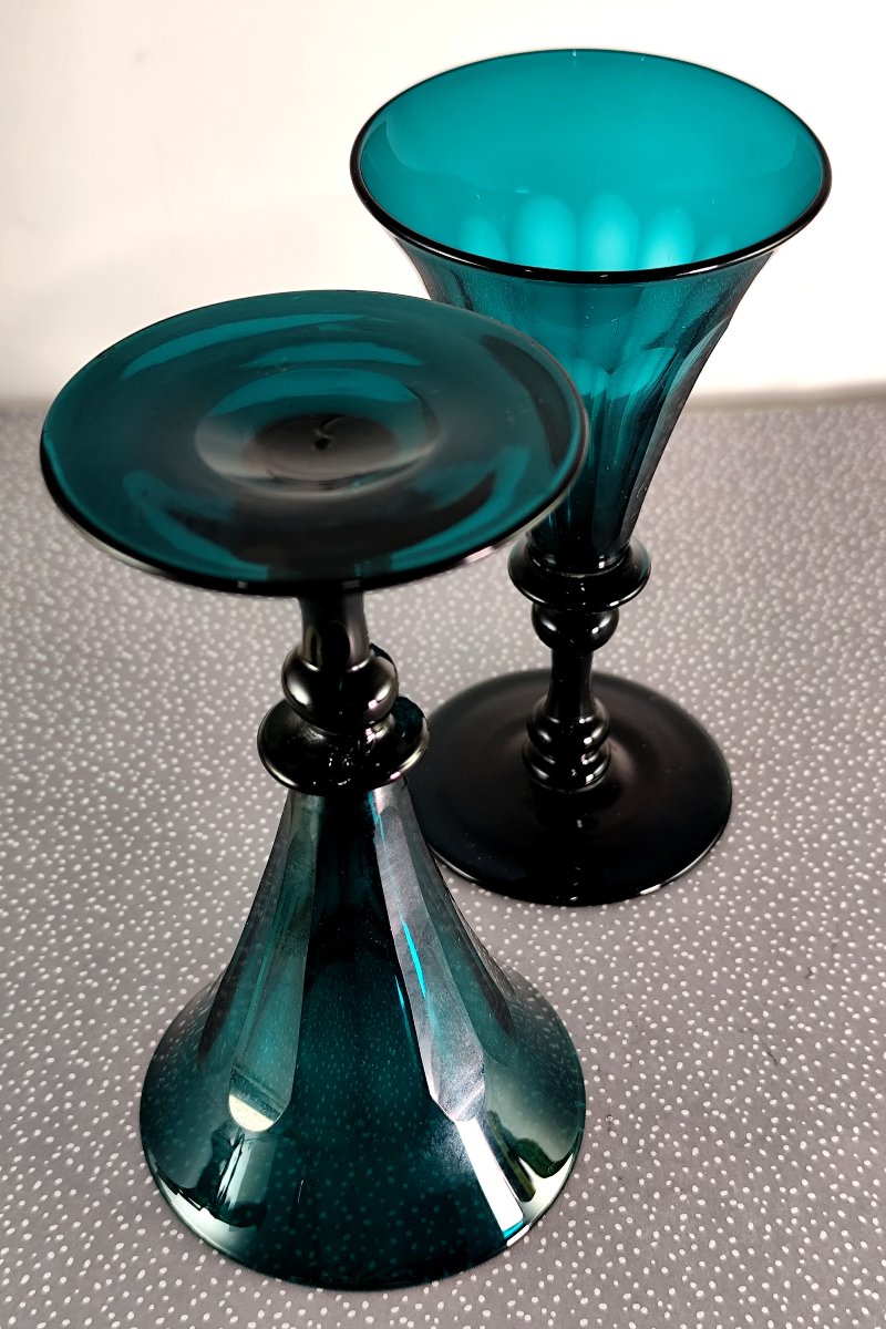 Demi-douzaine de verres en cristal vert émeraude – 19e siècle, Bristol?-photo-4