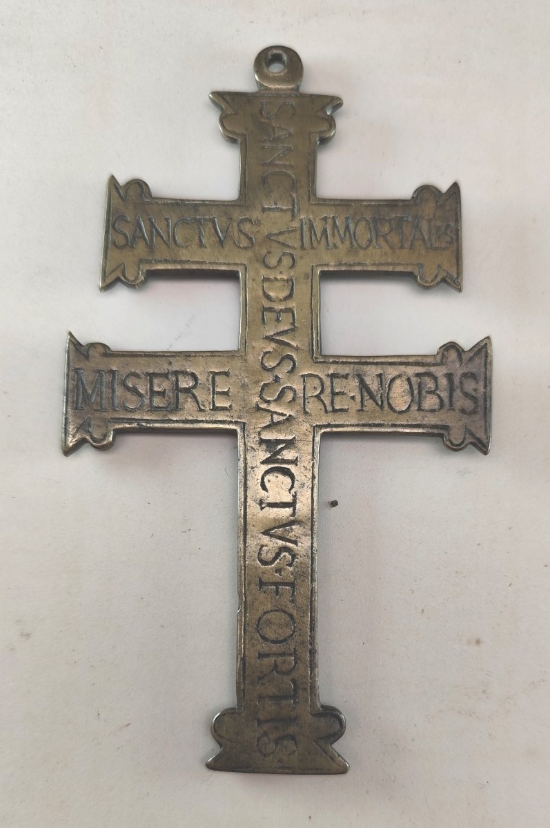 Croix de pèlerinage bronze gravé, Espagne, 18e siècle-photo-4