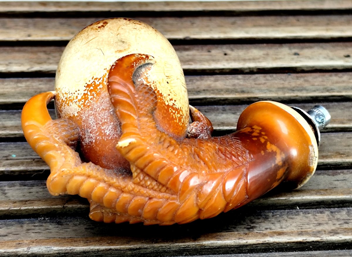19th-century Long Pipe – “eagle’s Talons And Egg” Meerschaum Bowl With Original Case-photo-4