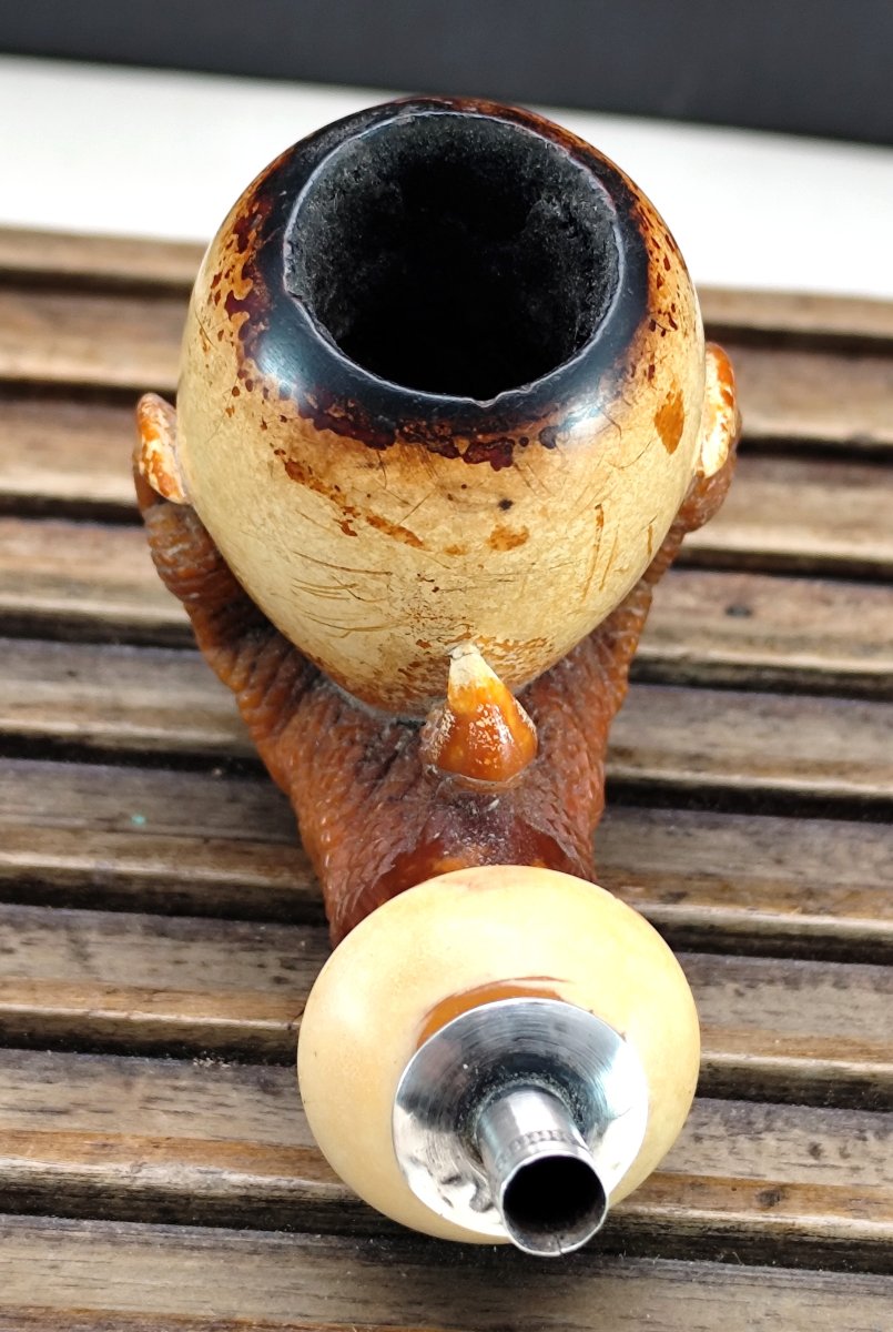 19th-century Long Pipe – “eagle’s Talons And Egg” Meerschaum Bowl With Original Case-photo-3
