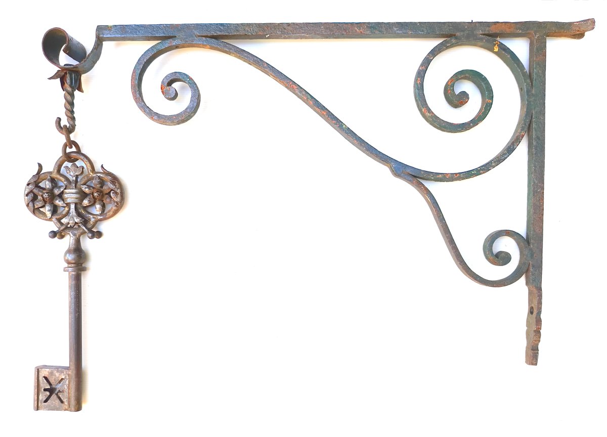 Locksmith Trade Sign Key, 45 Cm, Forged, Nuremberg, 18th–19th Century.-photo-3