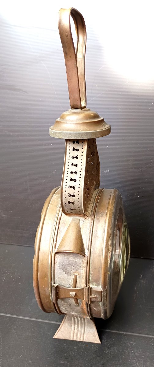 Large Candle Lantern, Lighthouse Model, With Blown Glass And Re-drilled Tin, 19th Century-photo-3