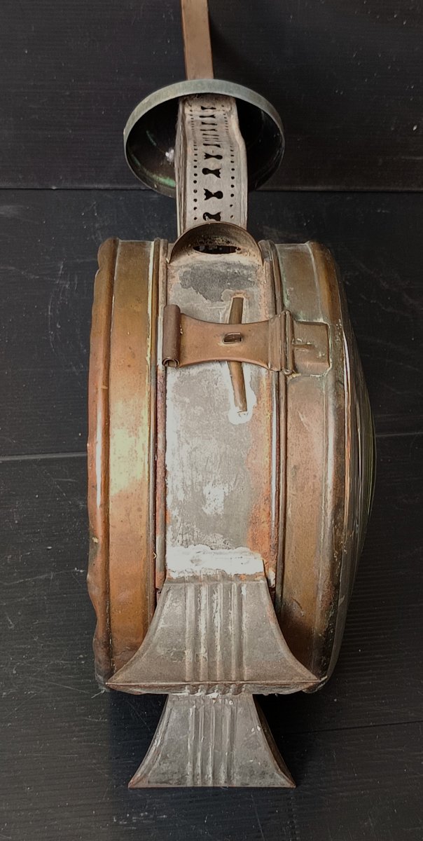 Large Candle Lantern, Lighthouse Model, With Blown Glass And Re-drilled Tin, 19th Century-photo-2