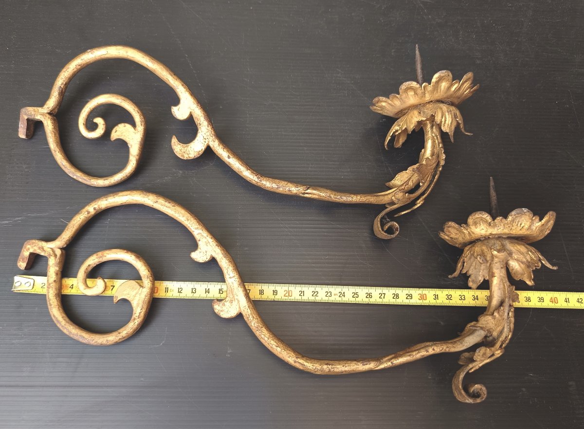 Two Gilded Wrought-iron Candlesticks, Italian Baroque Period, 17th–18th Centuries-photo-3