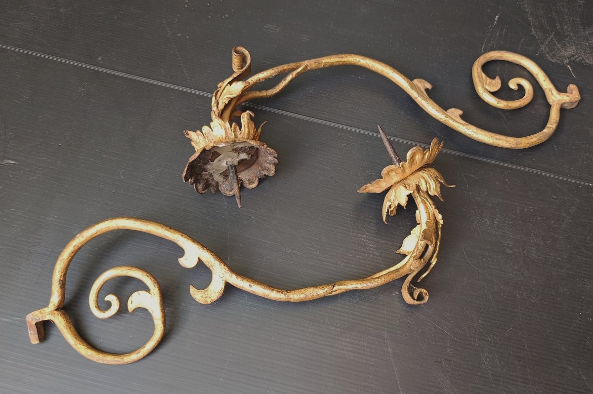 Two Gilded Wrought-iron Candlesticks, Italian Baroque Period, 17th–18th Centuries-photo-1