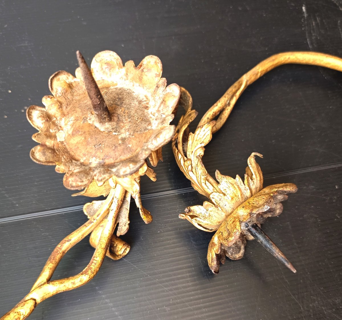 Two Gilded Wrought-iron Candlesticks, Italian Baroque Period, 17th–18th Centuries