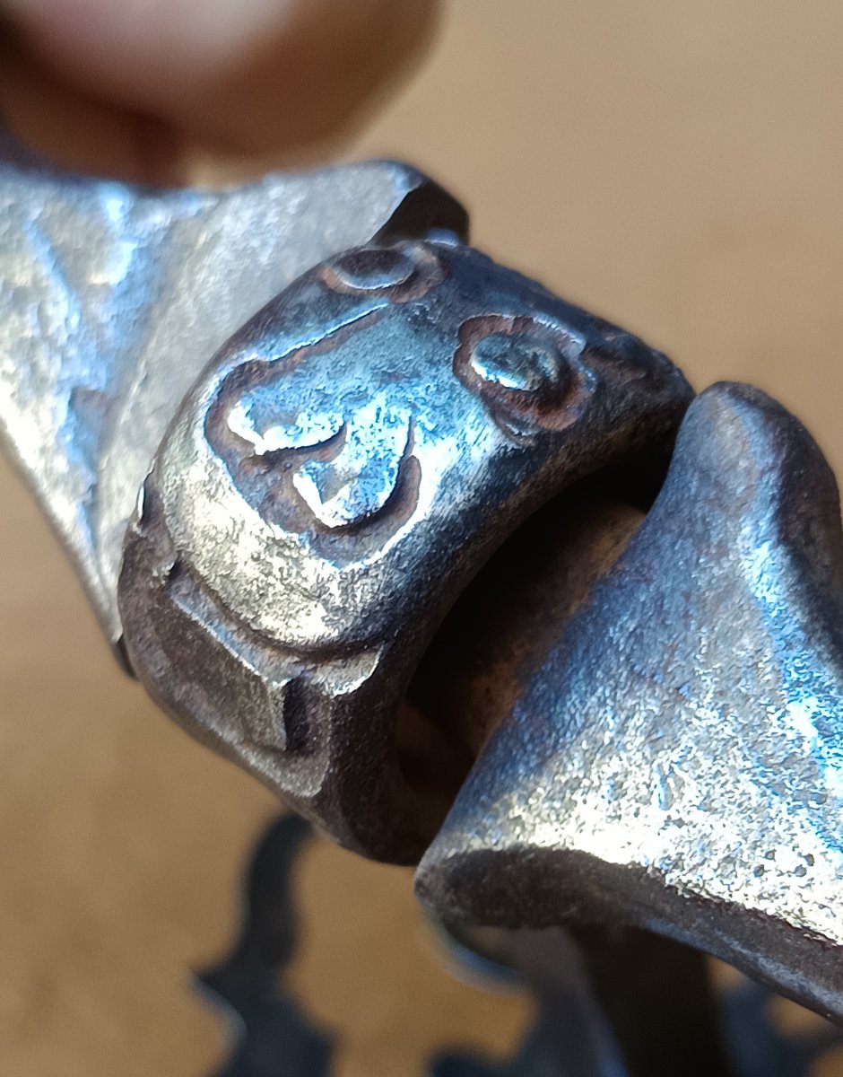 Marteau de porte à Tire-Langue, fer forgé gravé, époque Louis XV-photo-2