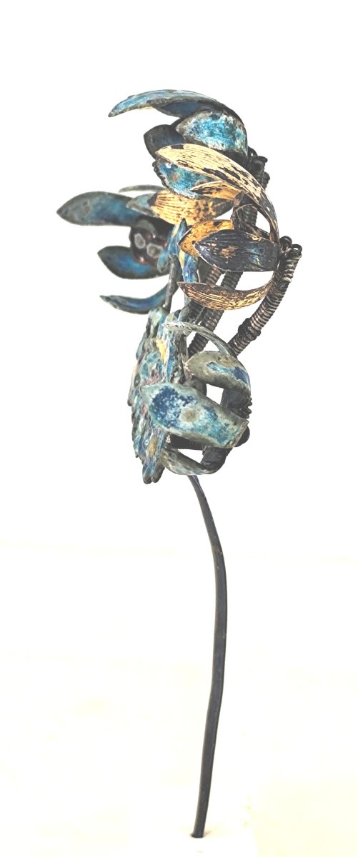 China, Beautiful Hairpin, Enameled Silver, Circa 1900, Hallmarks-photo-5