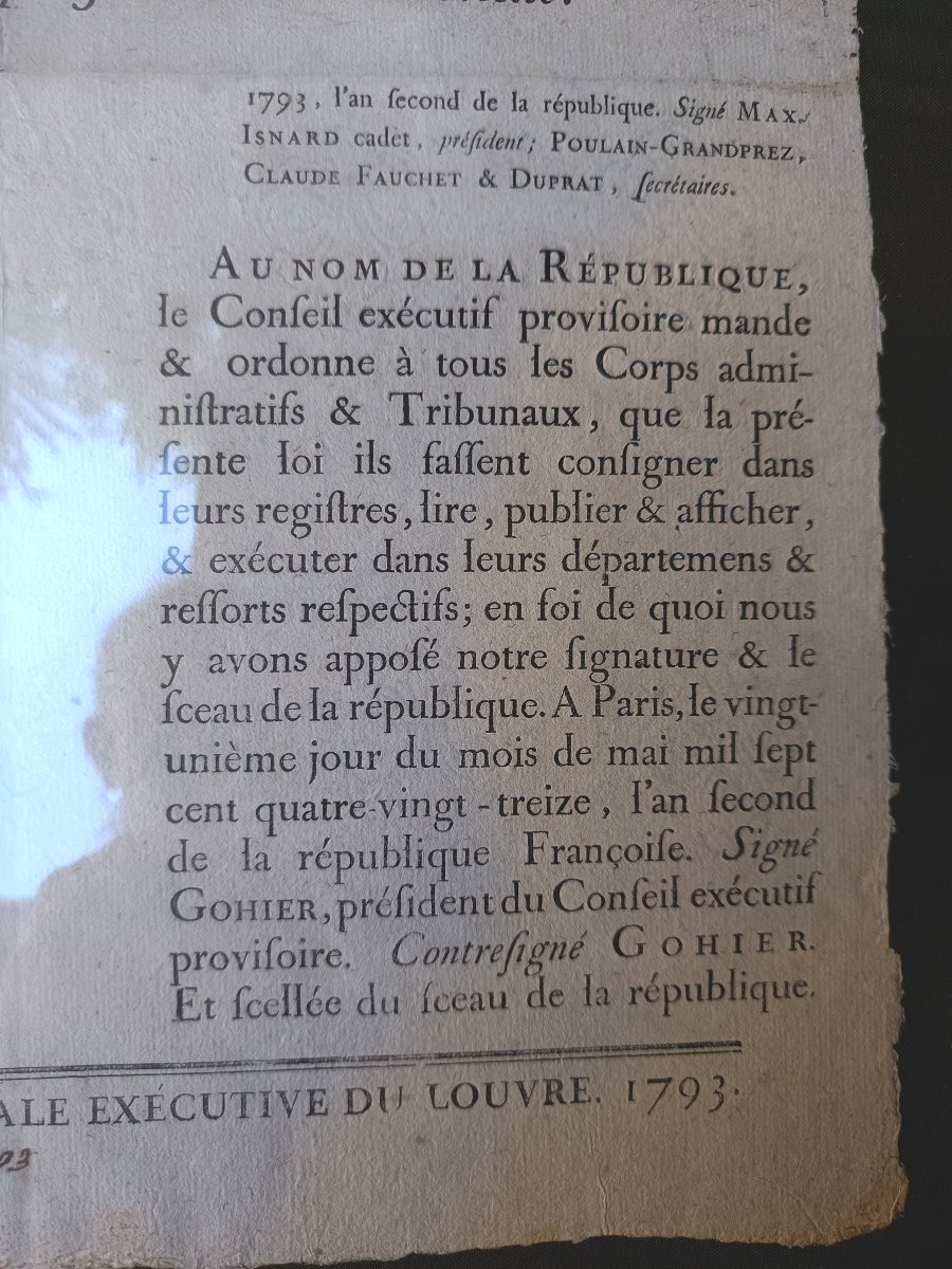 Revolutionary Decree 1793, Beginning Of “reign Of Terror,” Authentic, Under Glass-photo-1