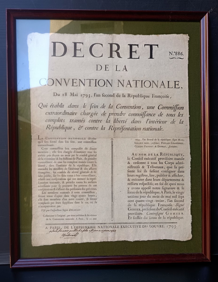 Revolutionary Decree 1793, Beginning Of “reign Of Terror,” Authentic, Under Glass