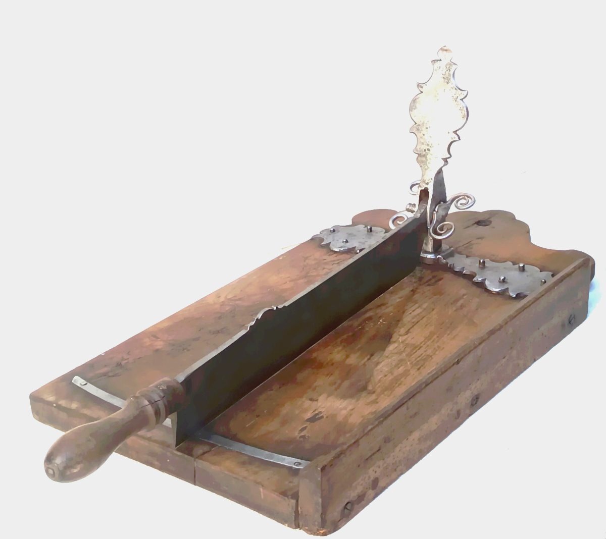 Huge Bread Knife, Solid Elm And Cut Wrought Iron, 18th Century,-photo-3