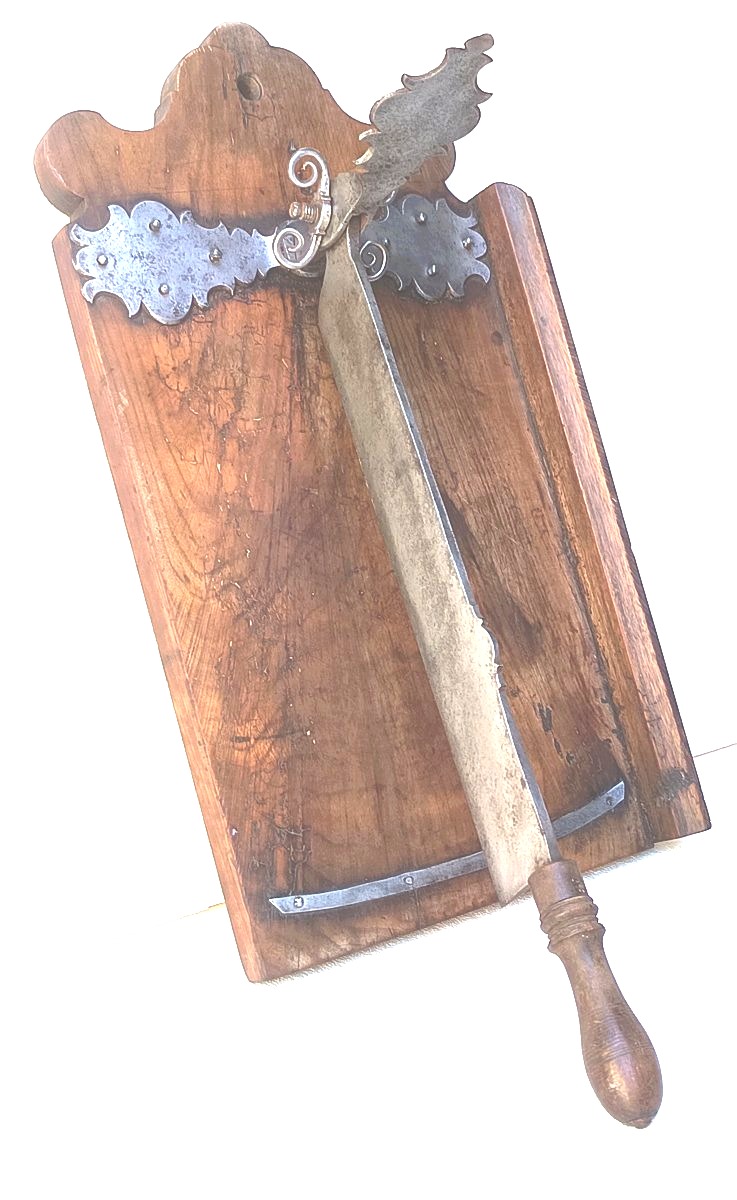 Huge Bread Knife, Solid Elm And Cut Wrought Iron, 18th Century,