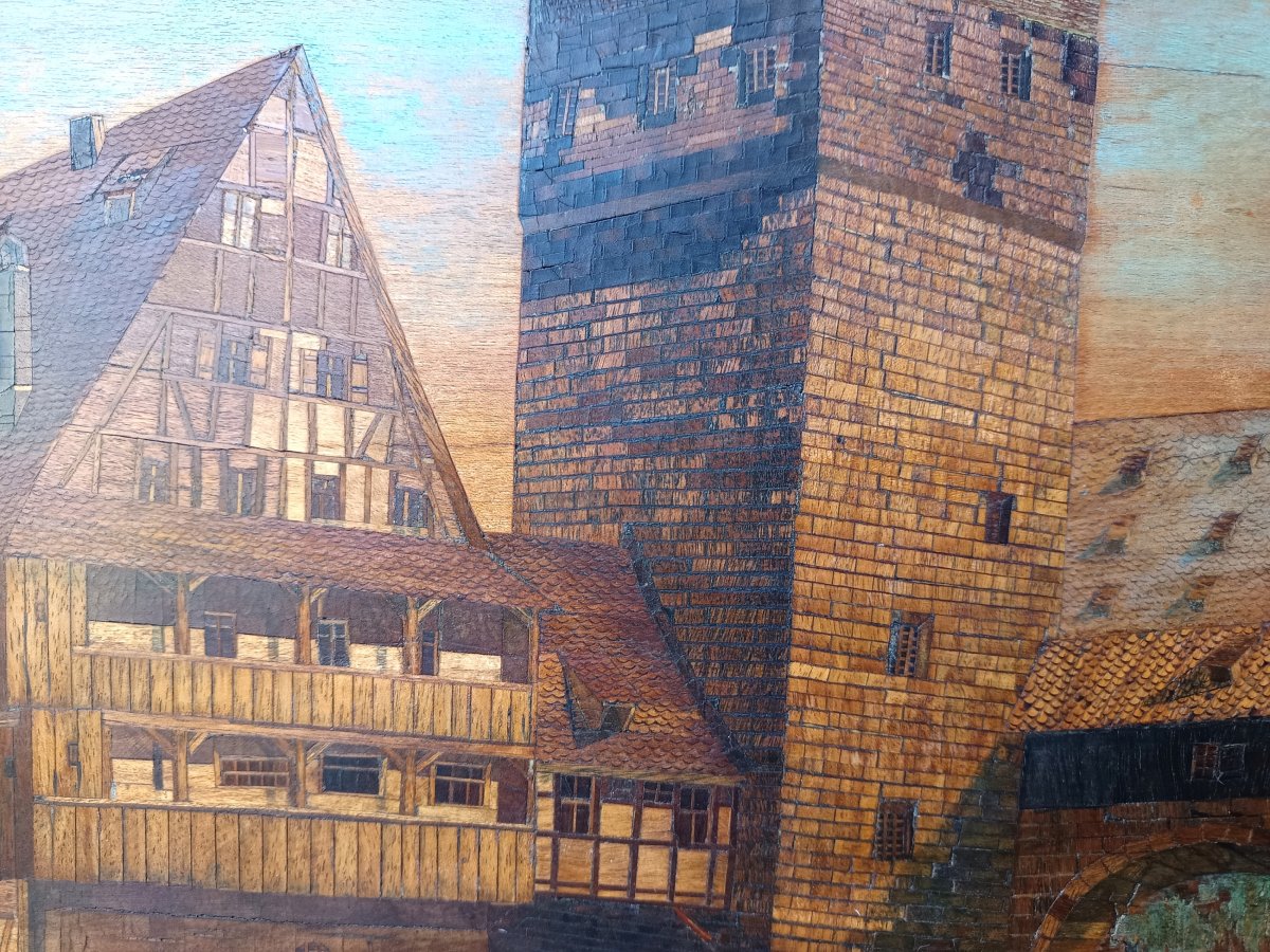 Micro-Marqueterie de Joh. Adelhard, Le Vieux Nuremberg, plus de 2000 pièces de bois-photo-2