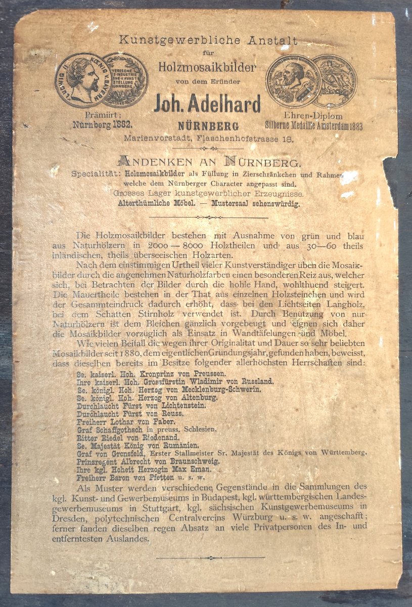 Micro-Marqueterie de Joh. Adelhard, Le Vieux Nuremberg, plus de 2000 pièces de bois-photo-2