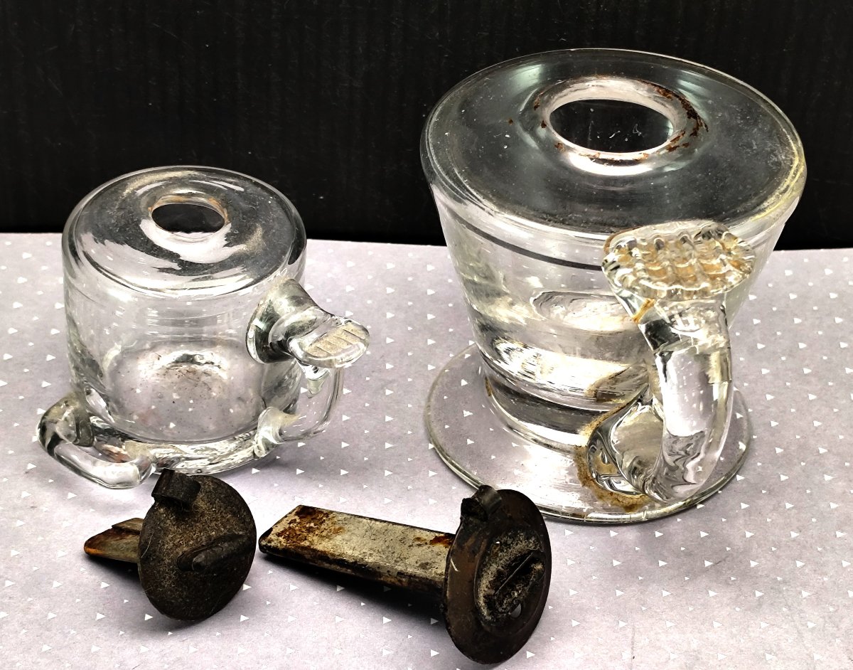 Deux Lampeta provençales, mini lampes à huile en verre soufflé,18-19e-photo-4