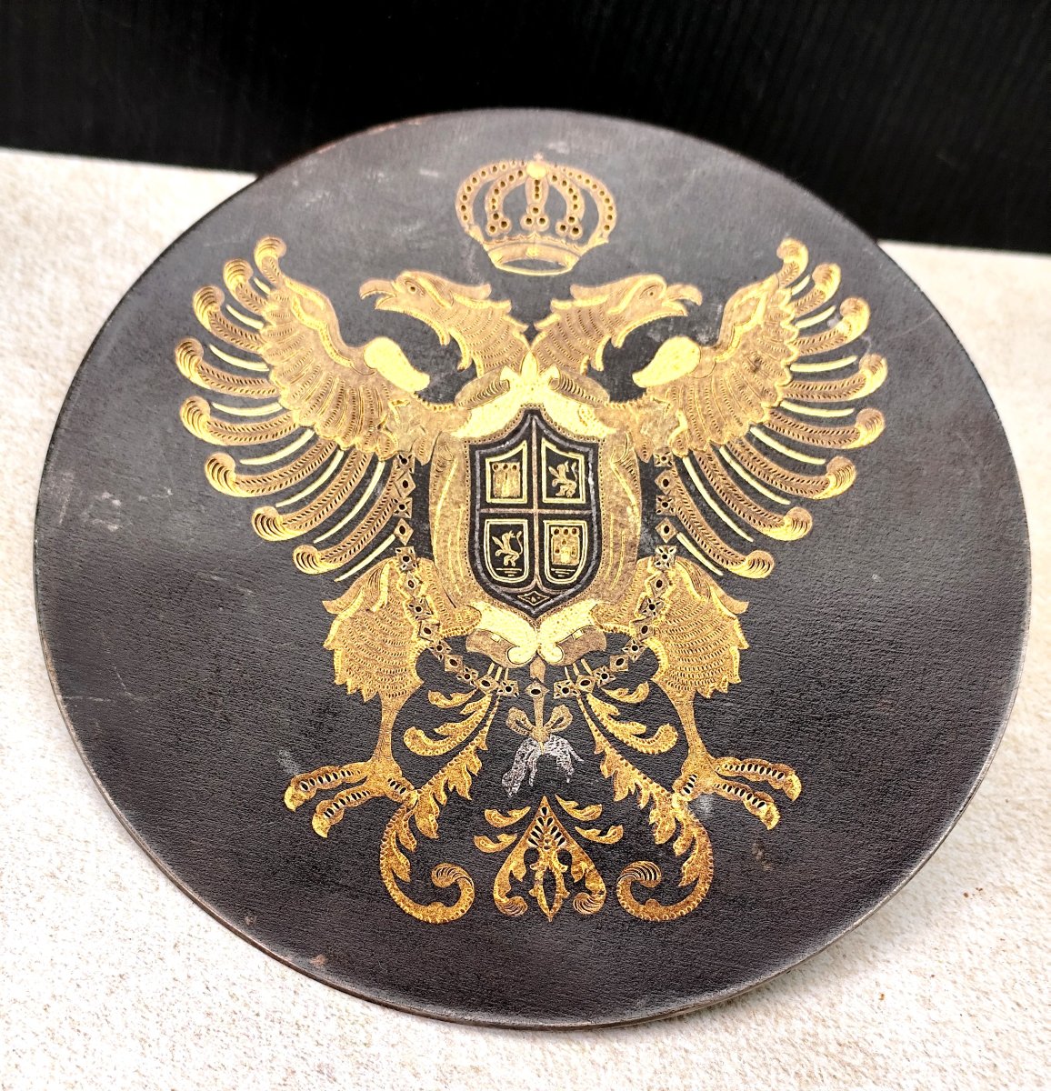acier damasquiné Tolède,  grandes armes de Charles Quint roi d’Espagne, Zuloaga ?-photo-4