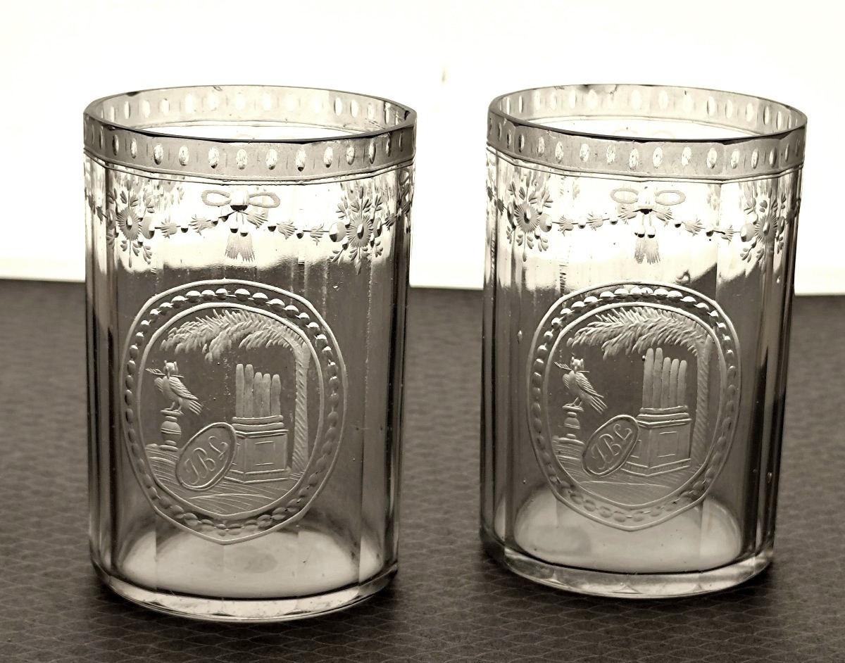  Writer Of Memories: Pair Of Engraved Glasses, Directoire Period: -photo-2