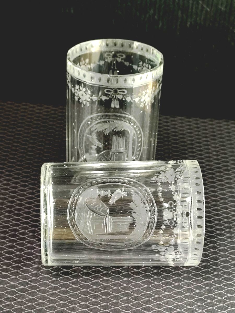  Writer Of Memories: Pair Of Engraved Glasses, Directoire Period: -photo-3