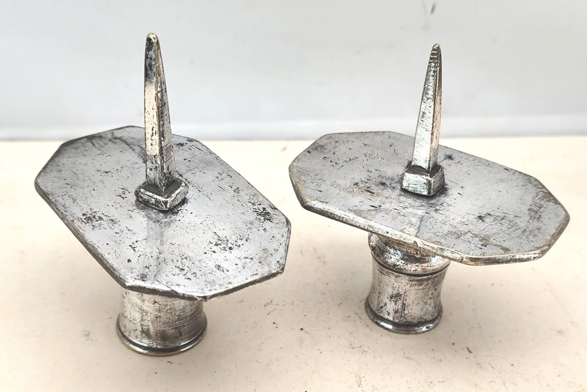 Pair Of Silver-plated Tric Trac Candlesticks, Jaquet, 18th-century France-photo-1
