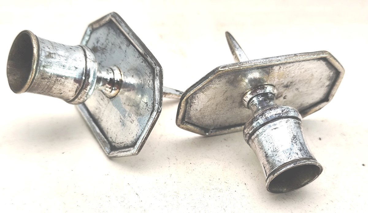 Pair Of Silver-plated Tric Trac Candlesticks, Jaquet, 18th-century France
