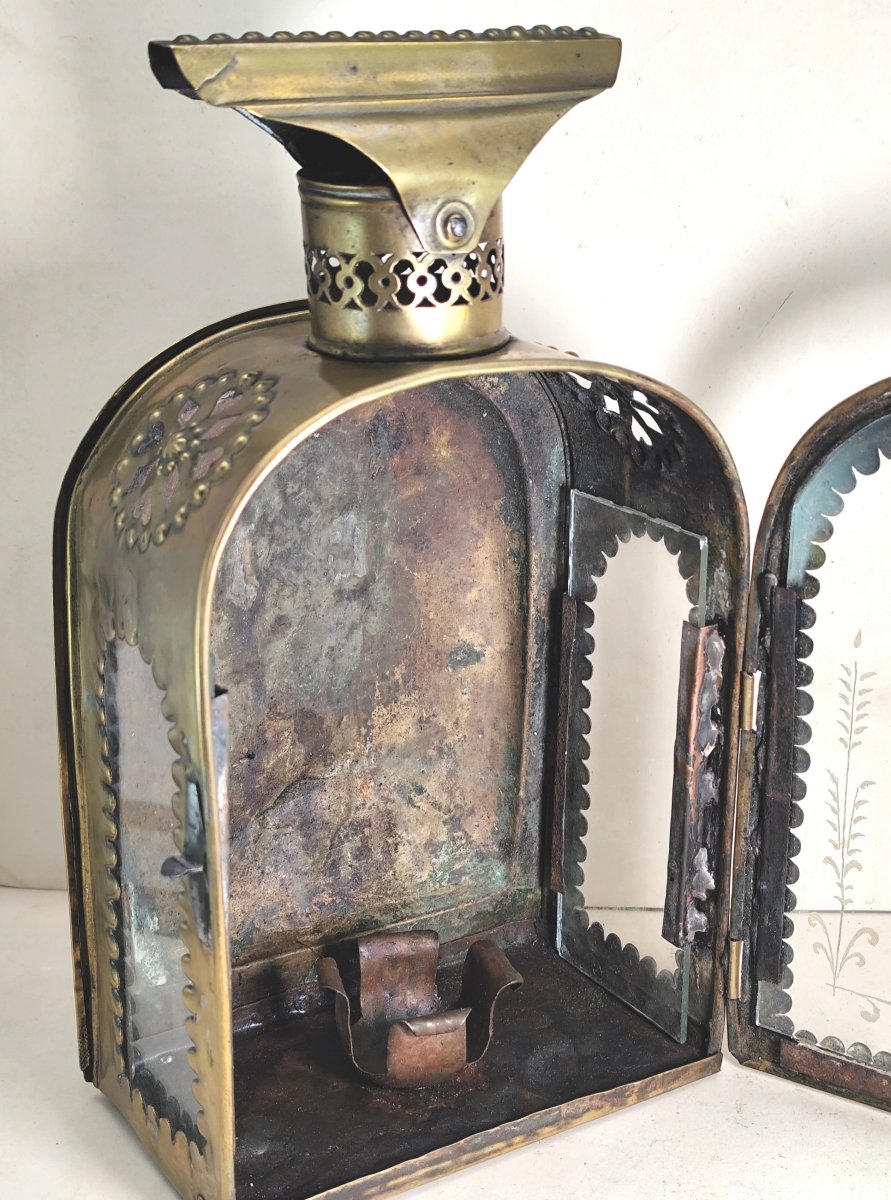 Openwork Lantern With Engraved Glass From An Antique Collection, 18th–19th Century-photo-3