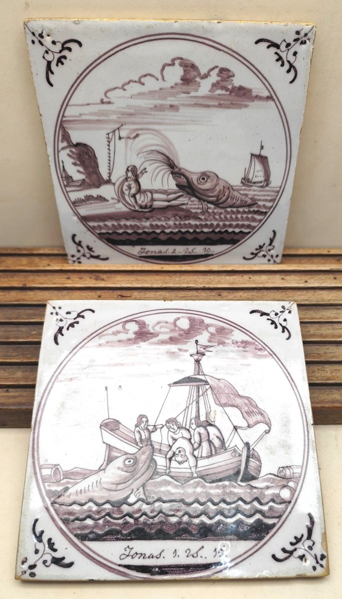 A Gem Among Delft Tiles! Jonah And The Whale, 18th-century Biblical Series-photo-4